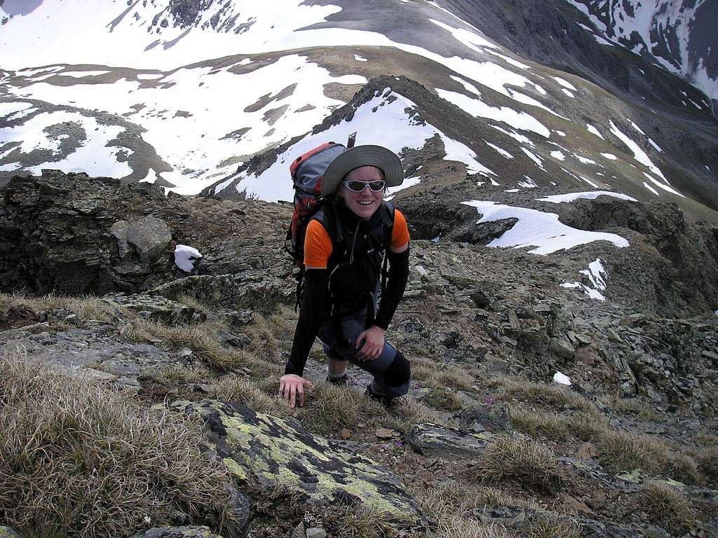My wife on the southeast ridge to Piz Nuna 3124m