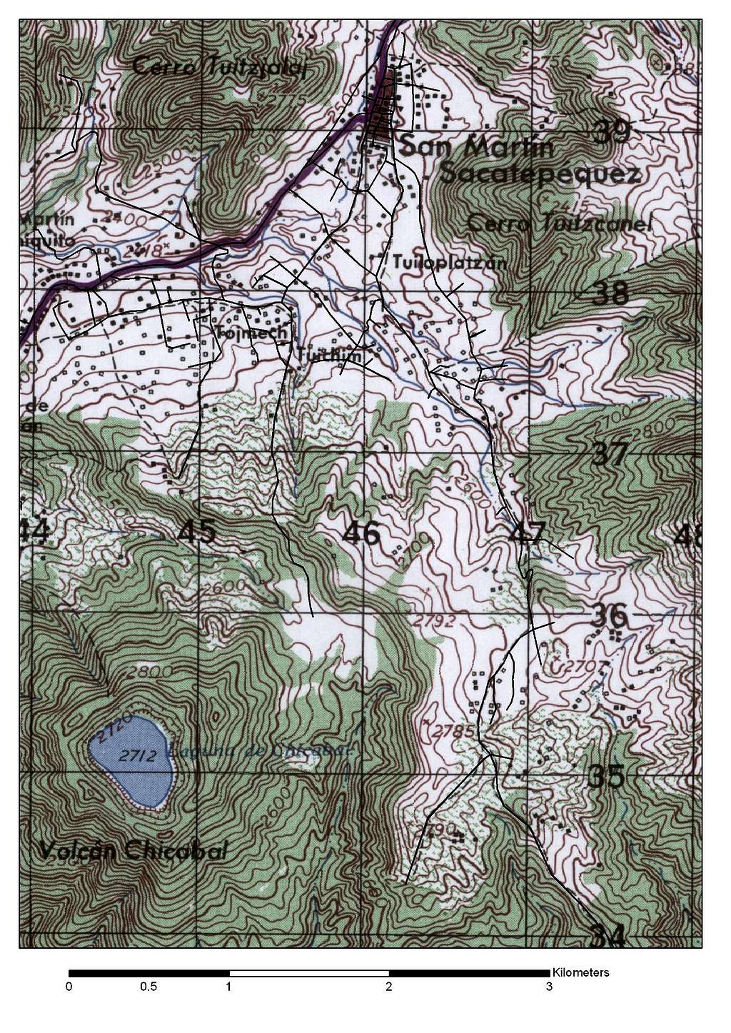 Chicabal Volcano Topographical Map