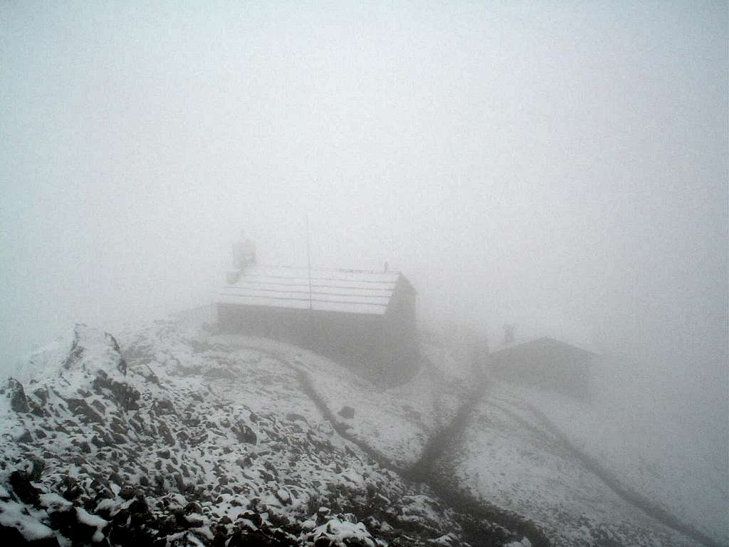 The church and the hut near the summit