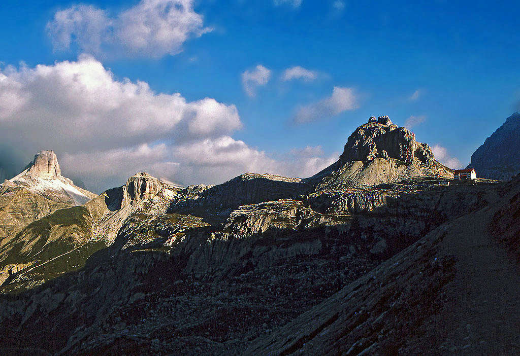 On the route from Schusterplatte - Rif. Locatelli / Dreizinnen Huette. Summer, 1980.