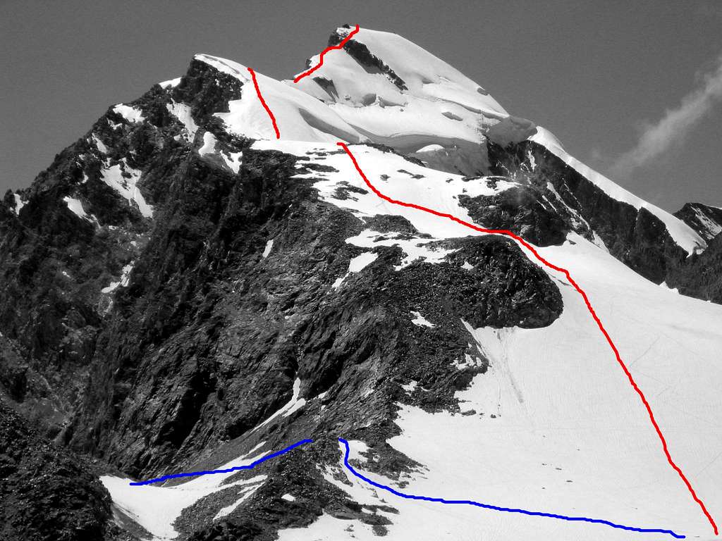 Strahlhorn Normal Route and Allalinhorn Hohlaubgrat Topo