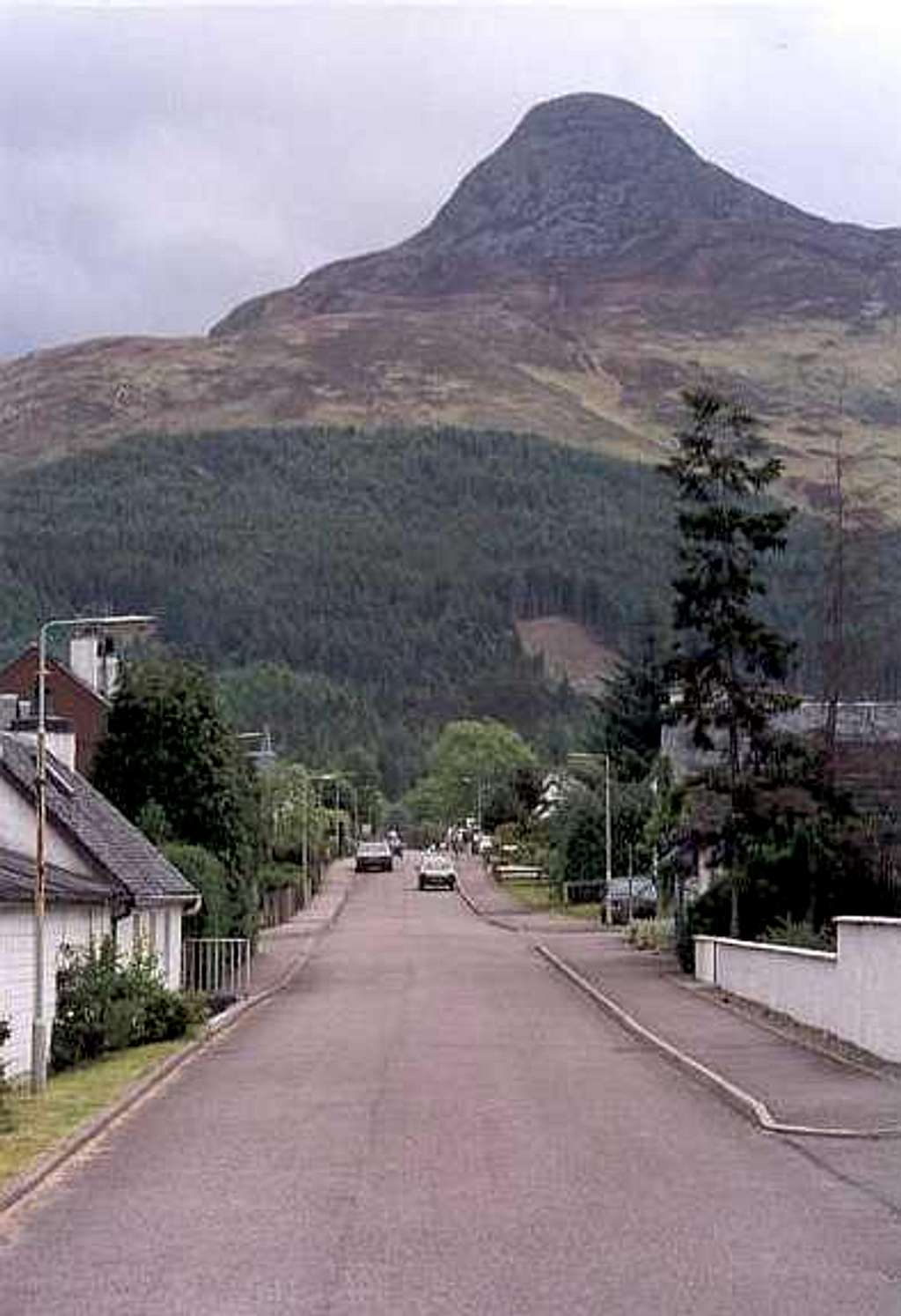Glencoe village, looking to the Pap of Glencoe