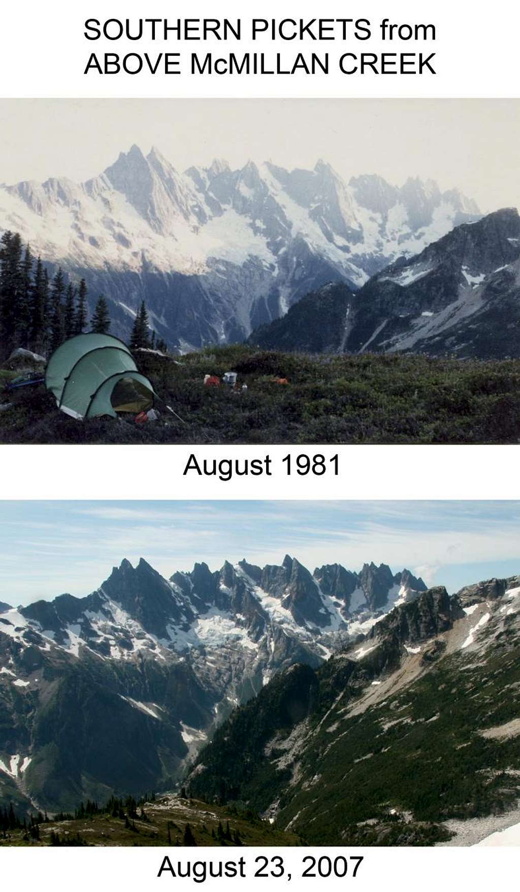 Southern Pickets in 1981 and 2007. The glaciers are getting smaller...