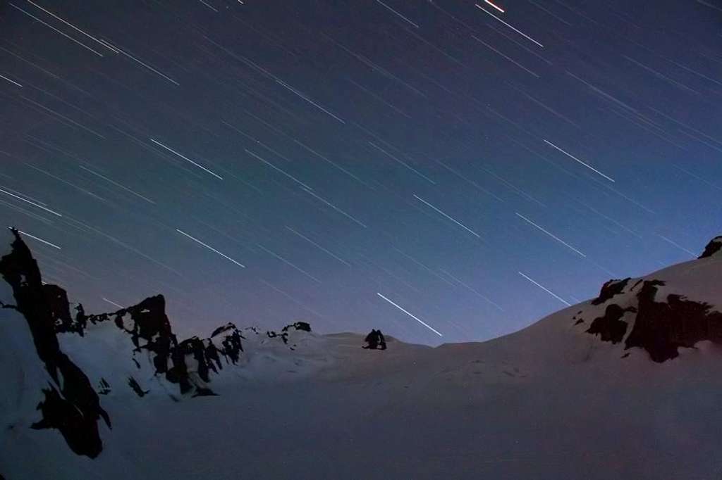 Star trails over the Hoh Glacier on Mt Olympus