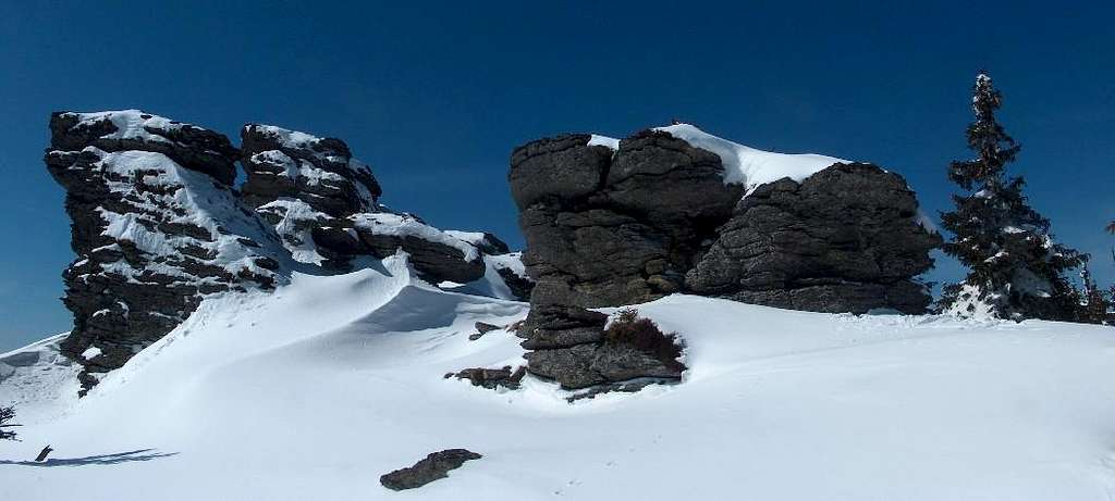 The rocky outcrops on the top Vozka, in the Keprník range