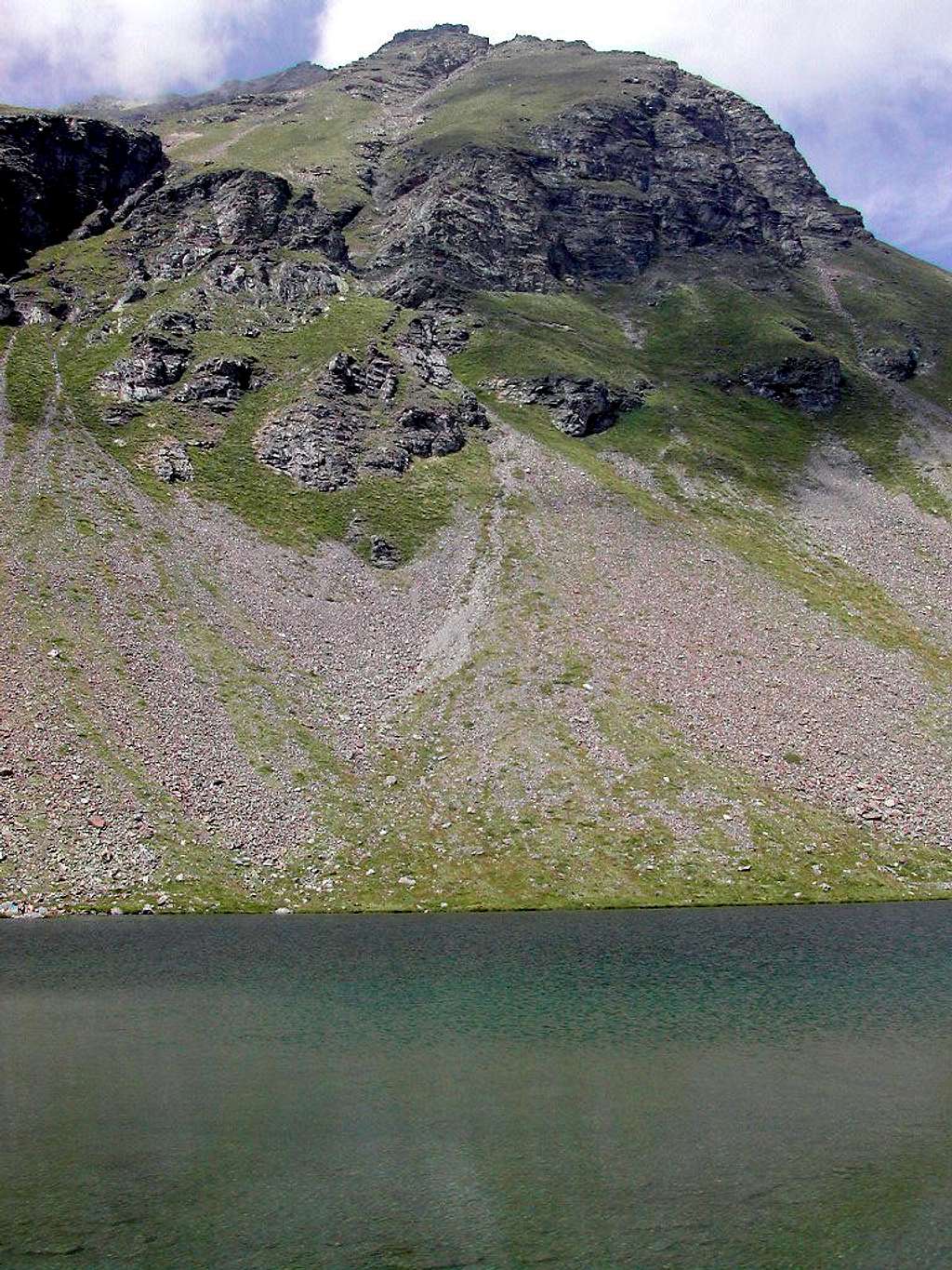 Rocky ramparts of Mont Fallere hanging over Fallere lake