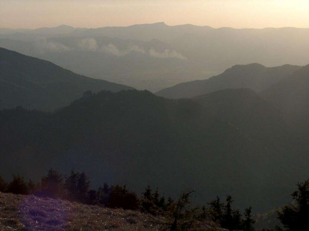 Sunset from the top of Borišov, looking West to Kľak, in southern Malá Fatra