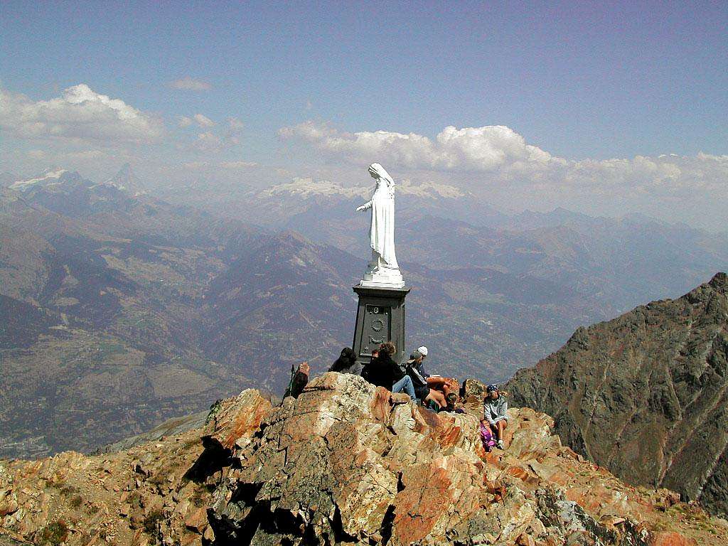 The statue of the Madonna on the summit of Becca di Nona (3142m)