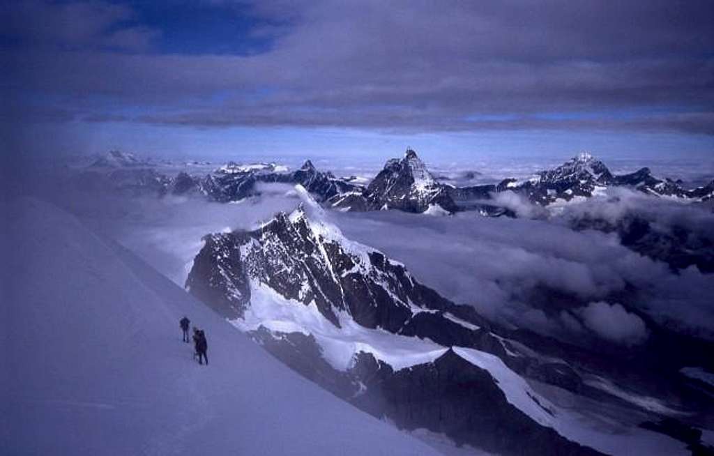 Matterhorn and Wallis alps from the top of west Lyskamm