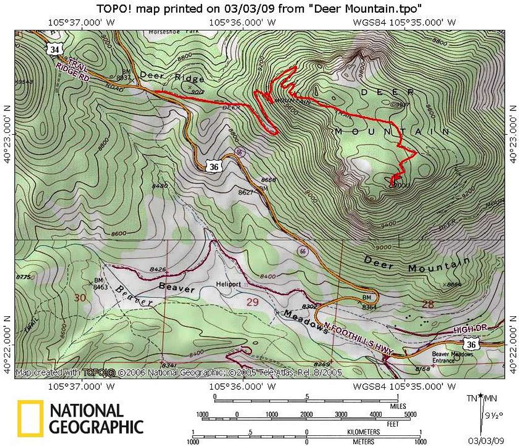 Deer Mountain from Deer Ridge Route Map