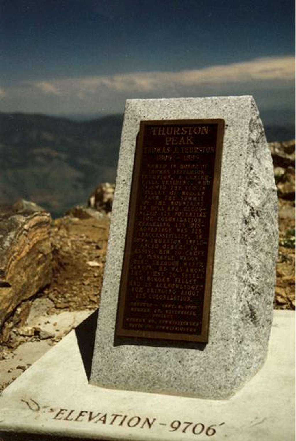 Monument atop Thurston Peak.