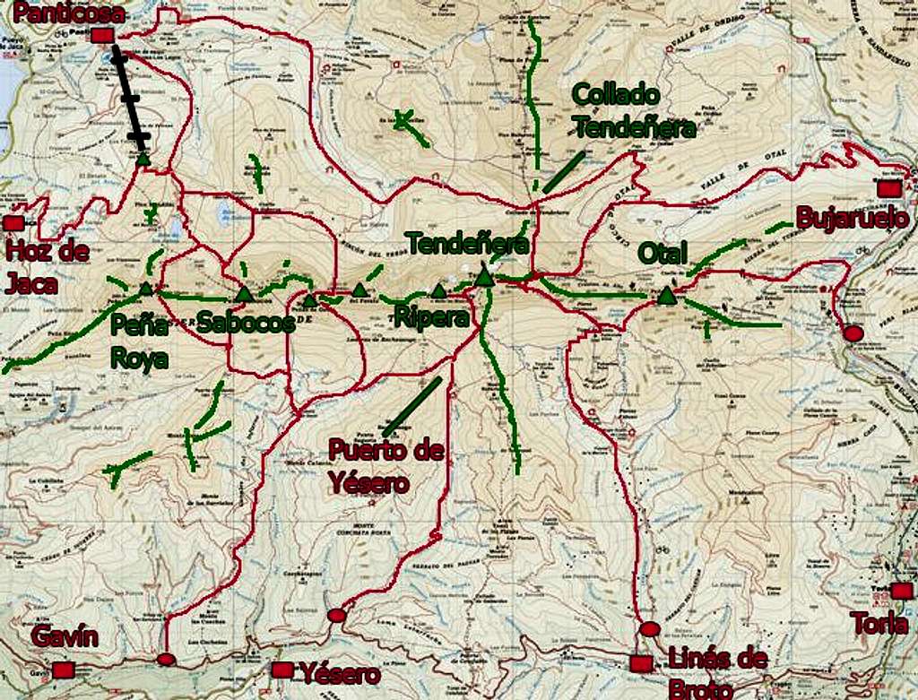 Sketch of routes in Tendeñera's range
