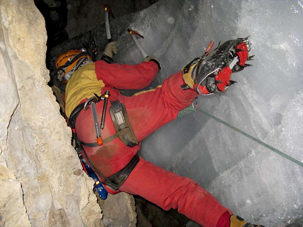 Ice Climbing in Cave