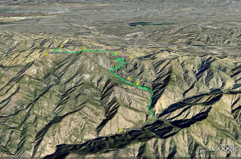 Santiago and Modjeska Peak - Google Earth Overview