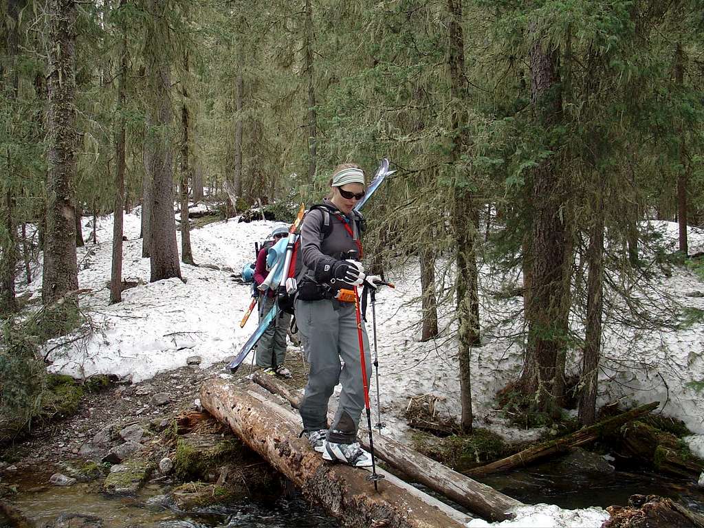 Amy crossing the Rio de Las Trampas