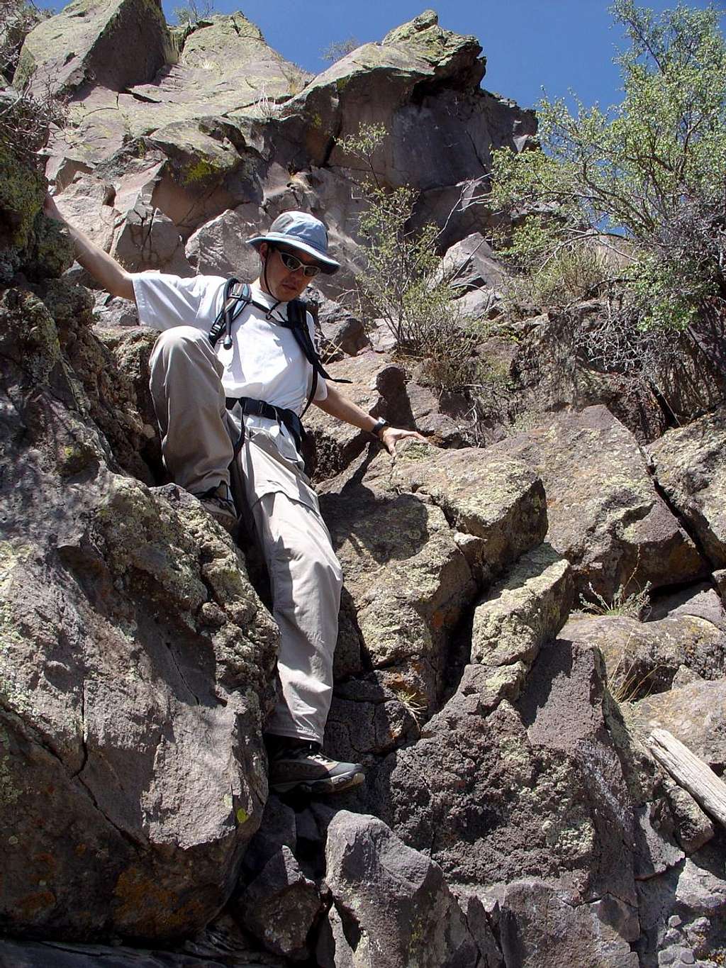 Scott descending the crux on Cerro Pedernal