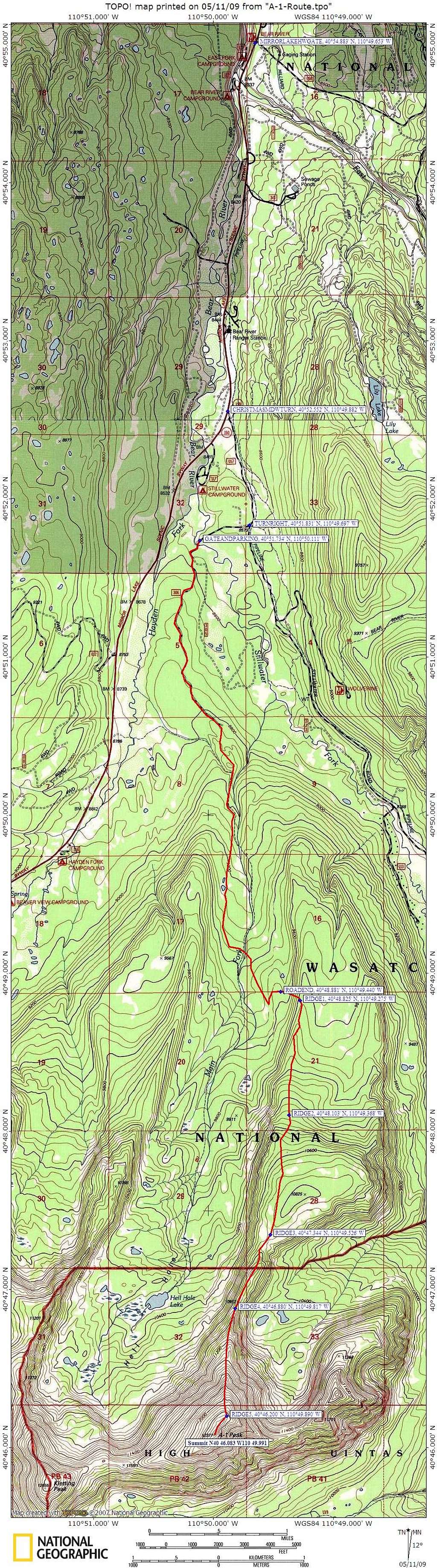 North ridge of A-1 top map