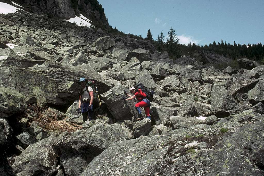 The interminable boulder field on Eldorado