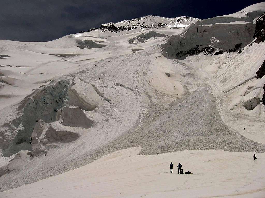 Ice avalanche on the ski route.