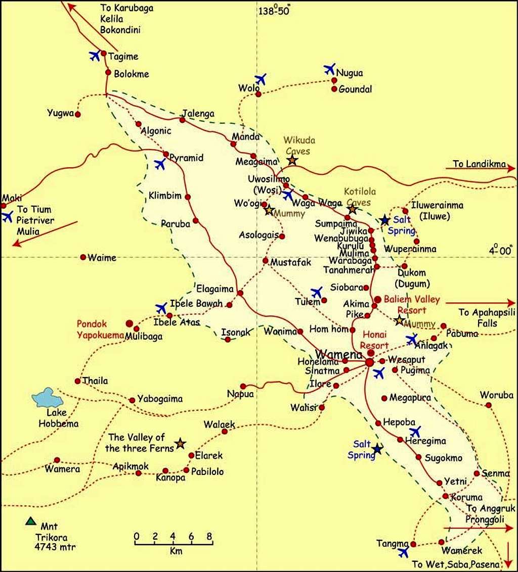 Wamena region map with Puncak Trikora