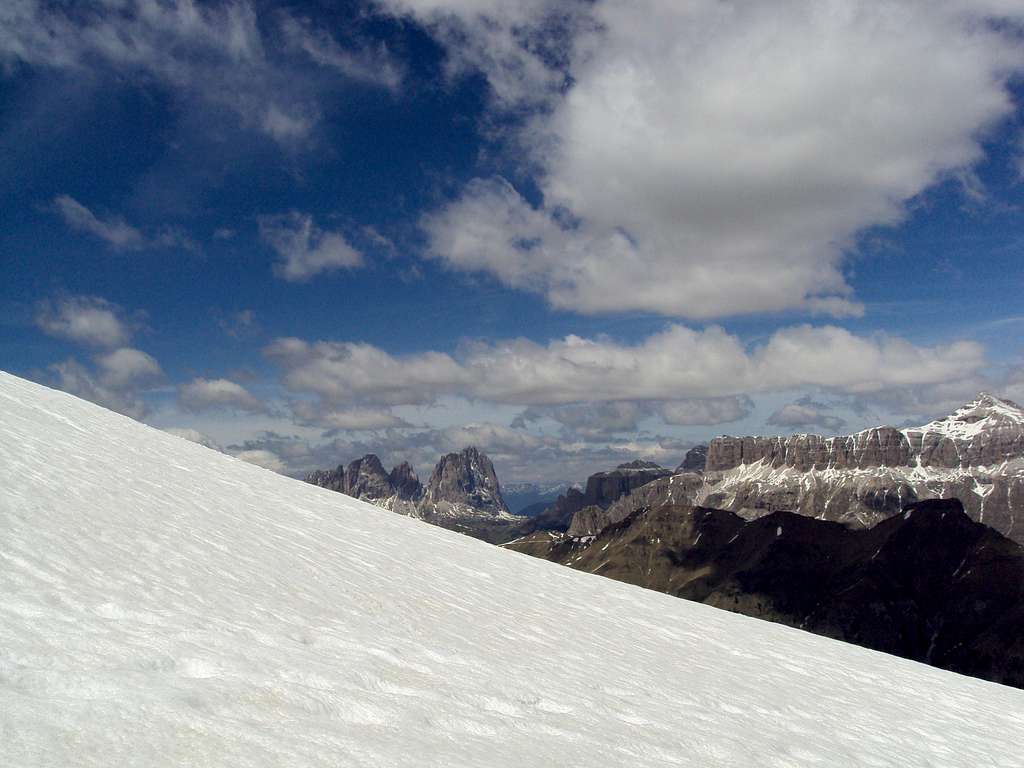 View of Sella group from Marmolada glacier