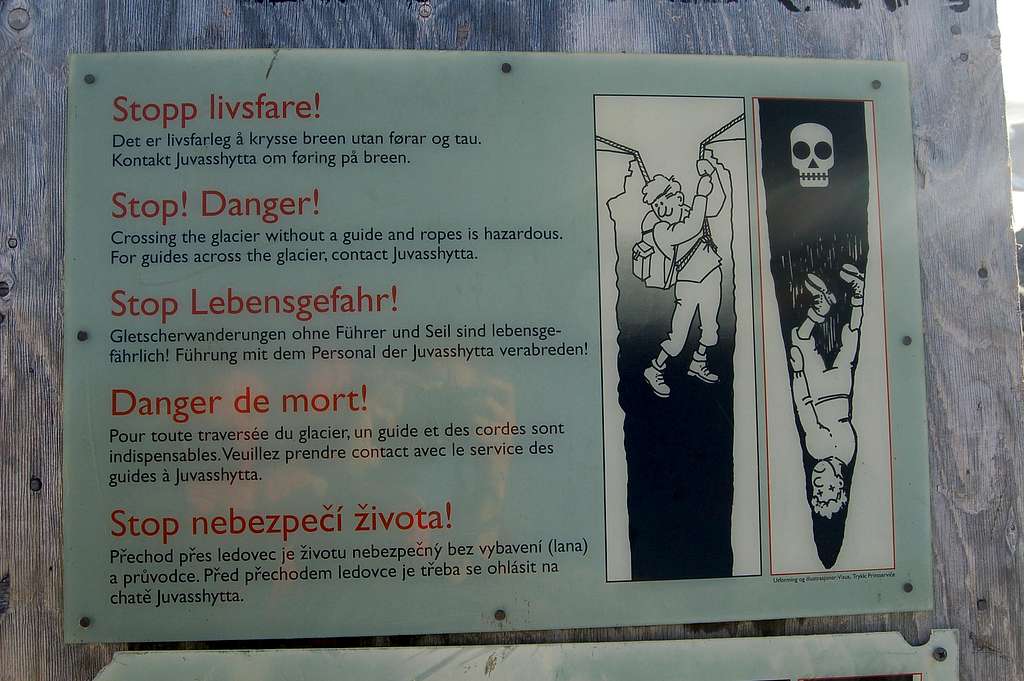 Sign at the edge of the Styggebrean Glacier