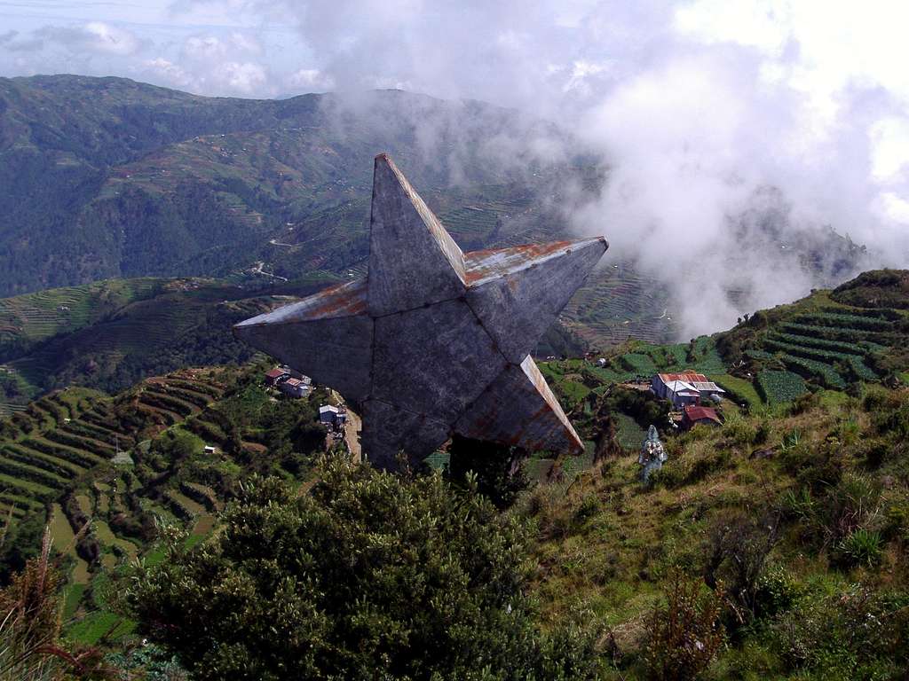 A monument shaping a red star