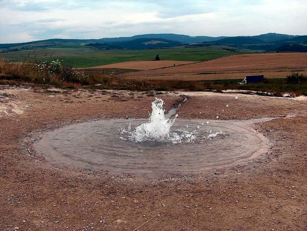 Non-natural geyser near Spišský Hrad castle, Slovakia