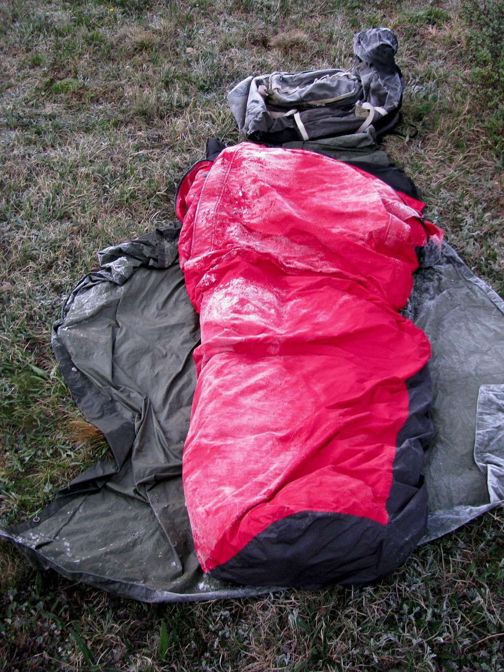 It is still cold at 12,000 ft end of June - my ice covered bivouc sack