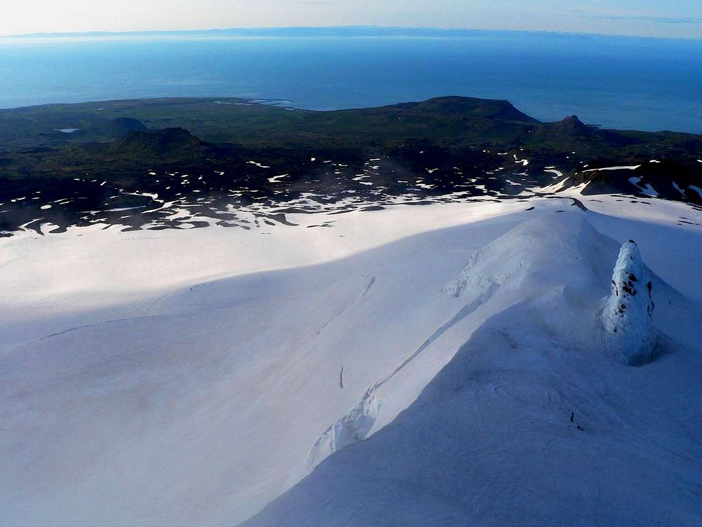 View from Snæfellsjökull's middle summit pinnacle