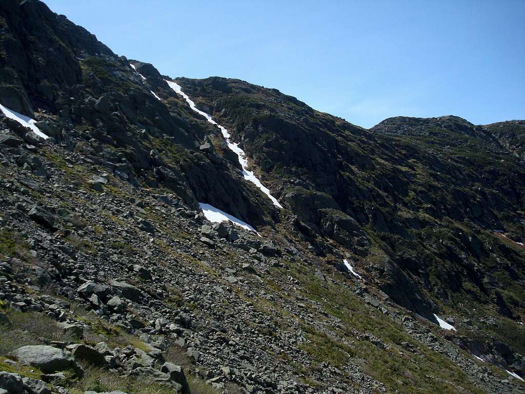 June snow in a gully of the Great Gulf