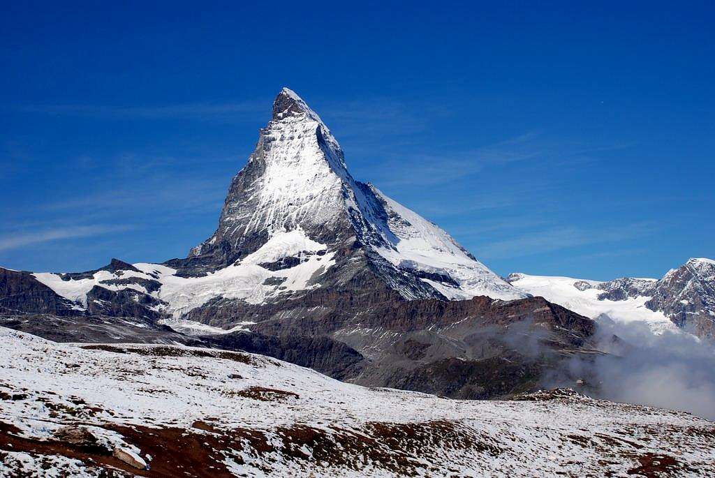 The Matterhorn with fresh snow in summer