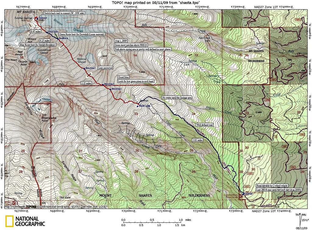 Mount Shasta Clear Creek Route Map
