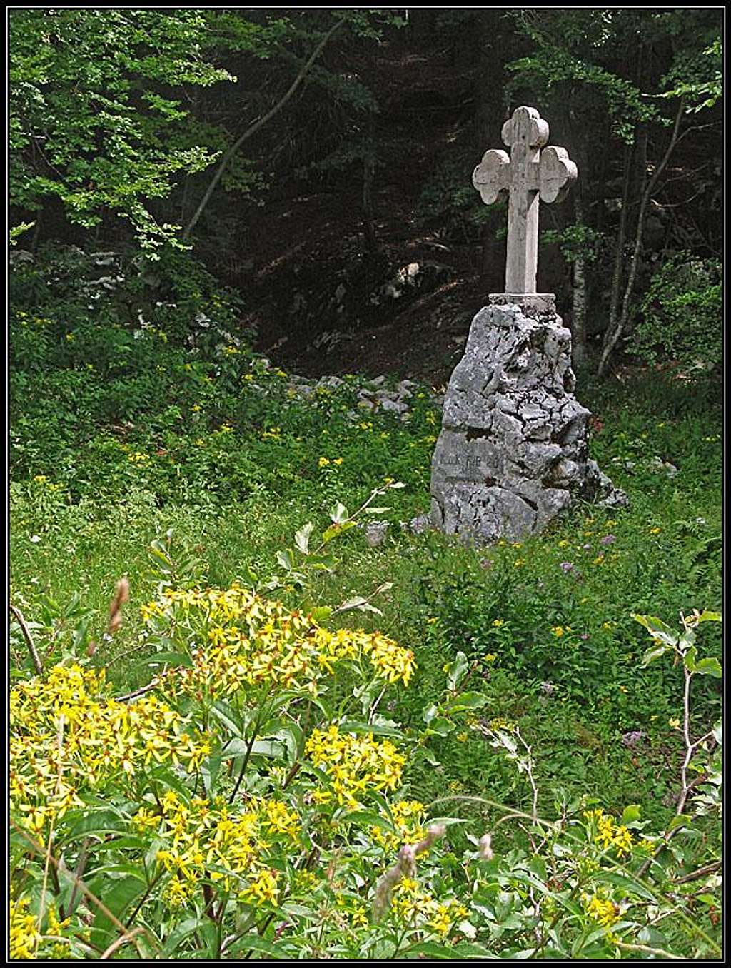 The memorial cross on Golobar meadow