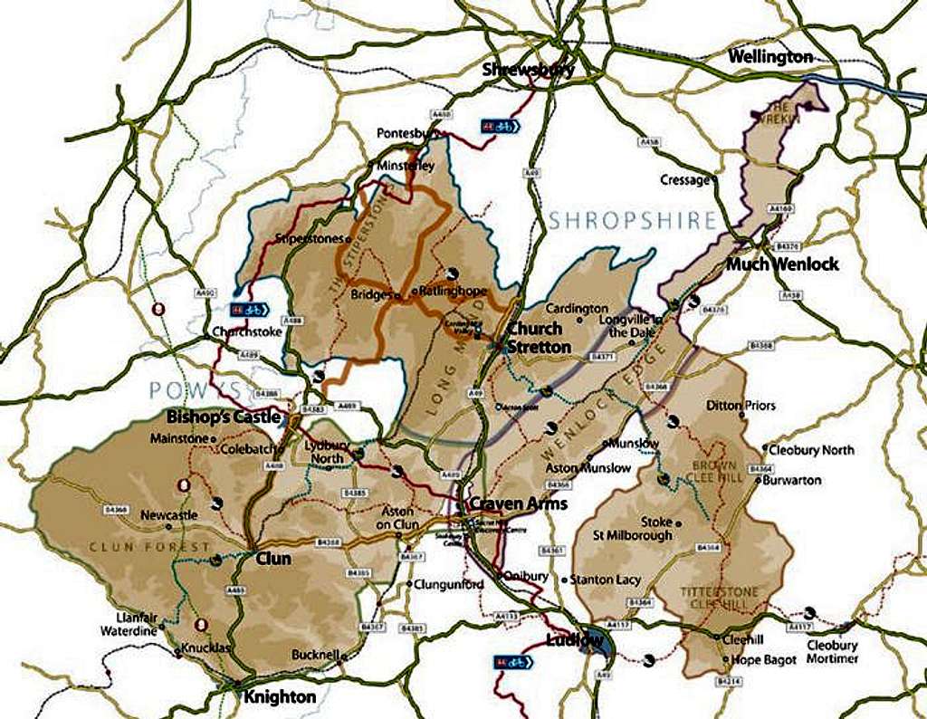 Area map of South Shropshire Hills AONB