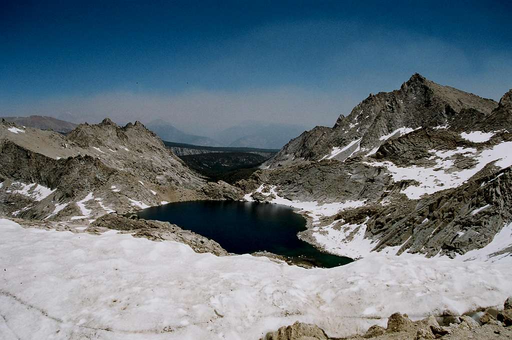 Columbine Lake and Needham Mountain from the top of Sawtooth Pass