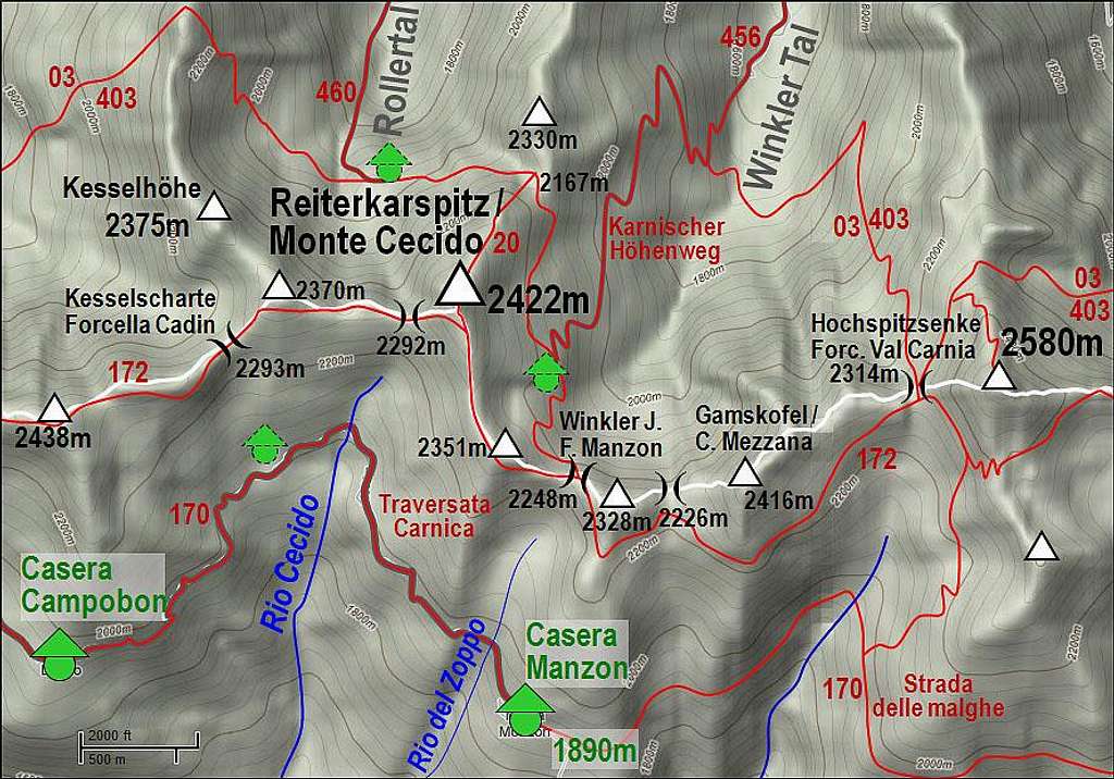 Reiterkarspitz / Monte Cecido map