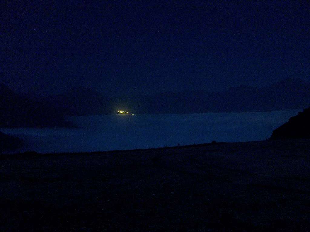 Nocturn view over a sea of clouds from Col d'Azet