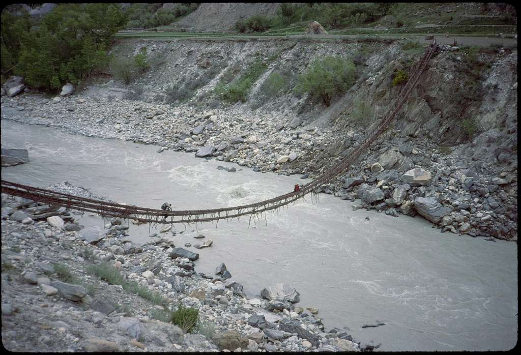 Three-vine bridge near Askole, Pakistan