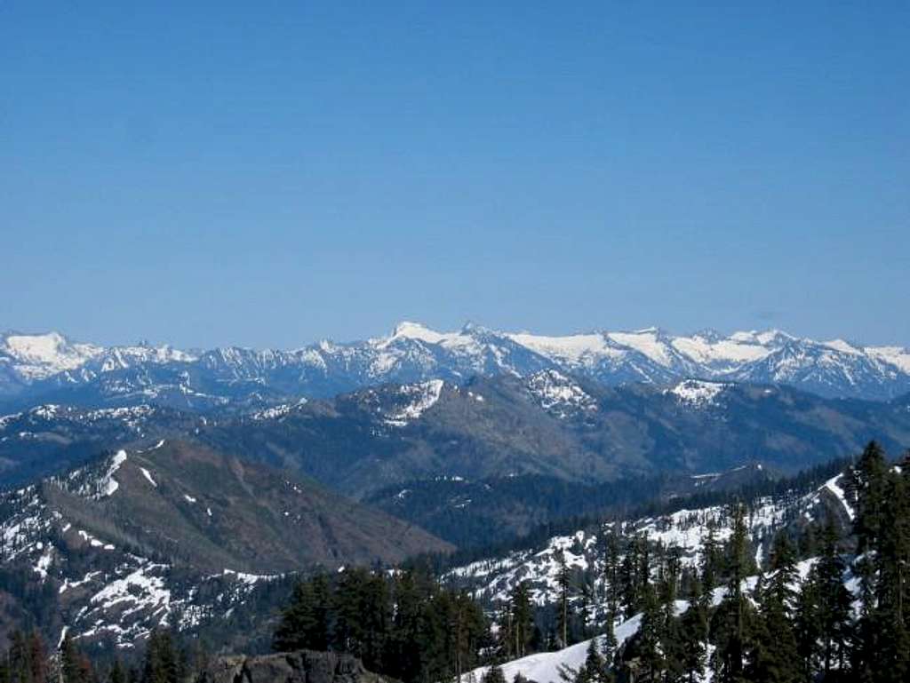 Zoom-in shot of Trinity Alps,...