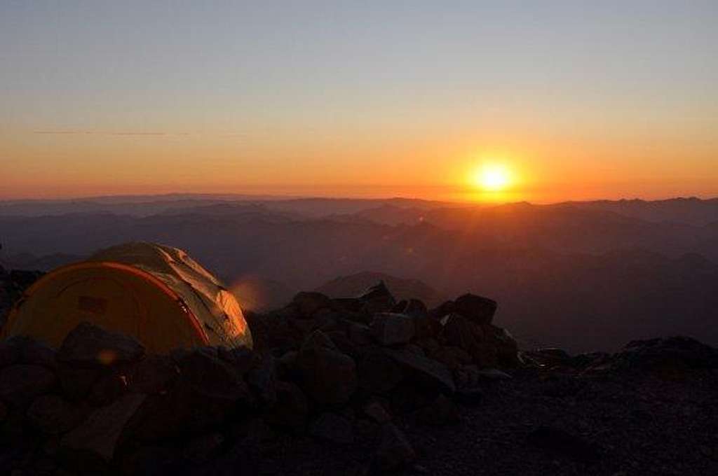 Sunrise at Camp Schurman, on the Emmons-Winthrop Glacier route up Mt. Rainier