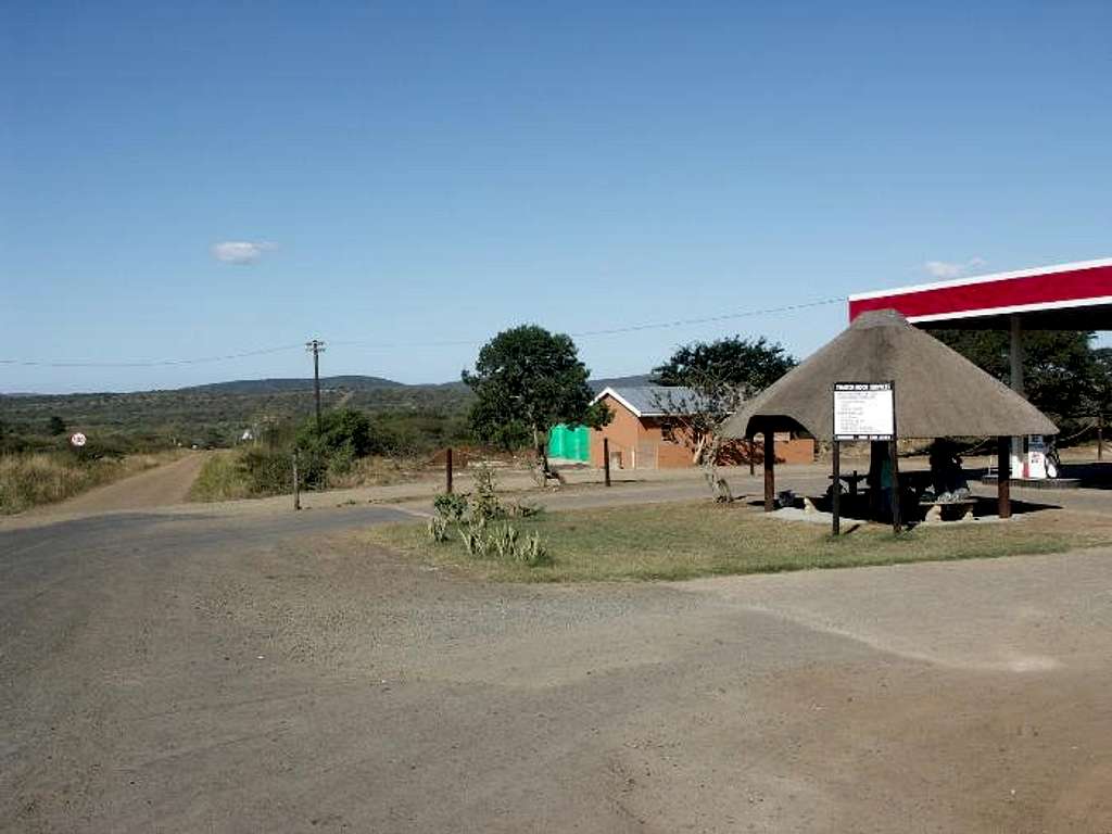 Roadside gas station and fruit stall