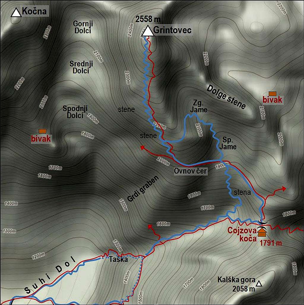 Grintovec ski tour map