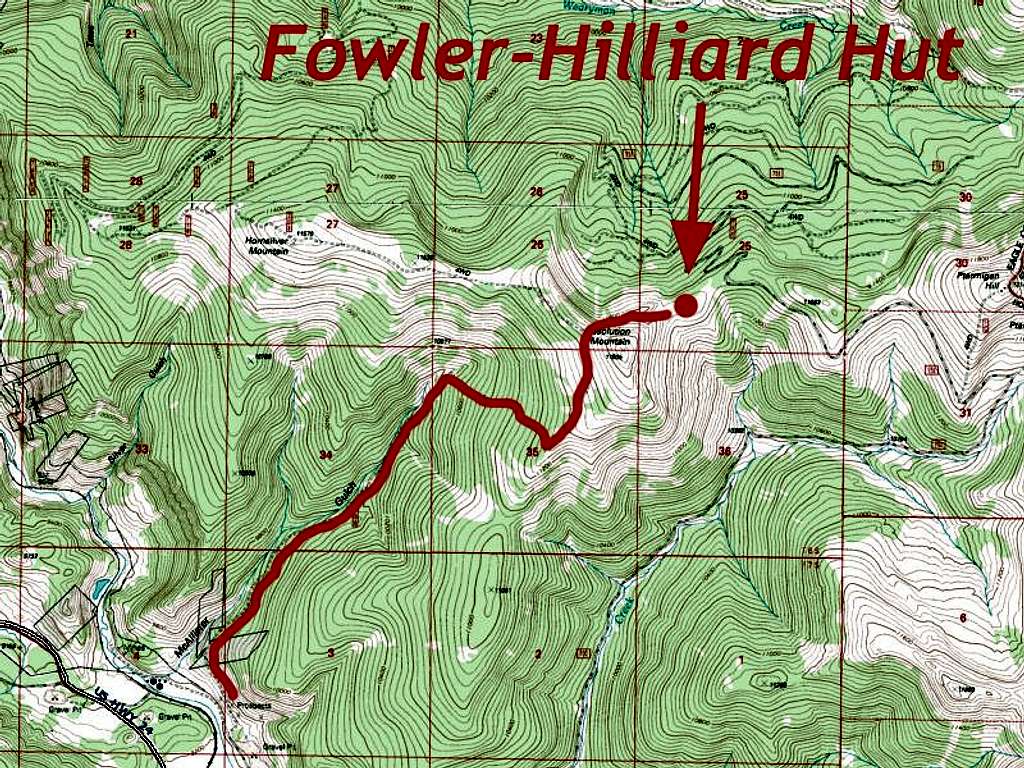 Map of McAllister Gulch Approach to Fowler-Hillirad Hut