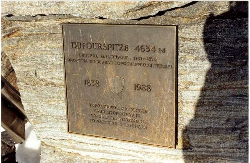 The plaque on the Dufourspitze.