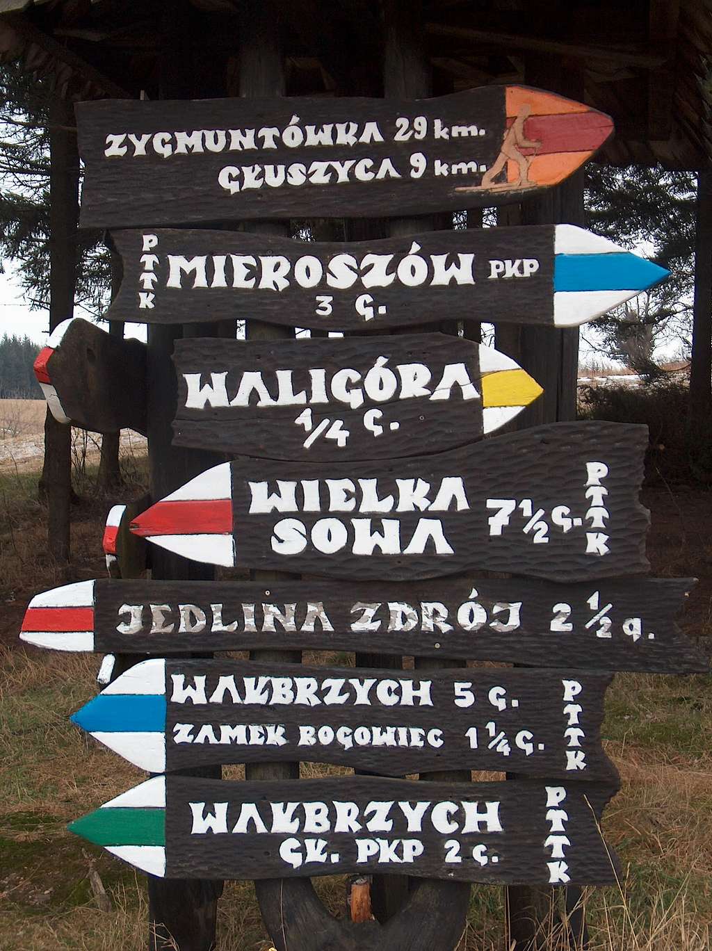 Sign at Andrzejówka hut on Waligóra