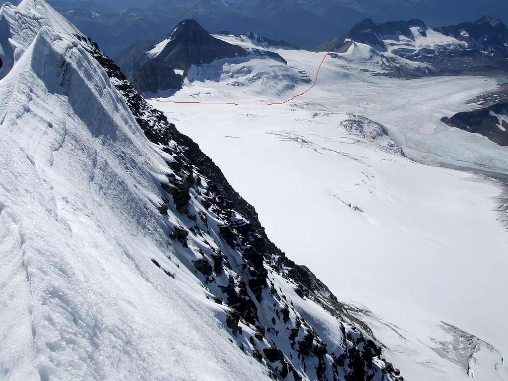 Kitchi Icefield showing route around Pommel Mountain