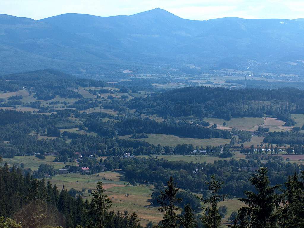 View to Sniezka from Krzywa Turnia in Sokoliki hills