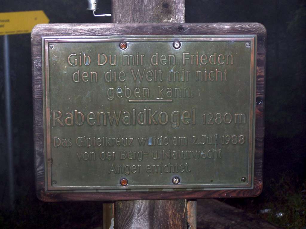 Summit plate on the cross of Rabenwaldkogel