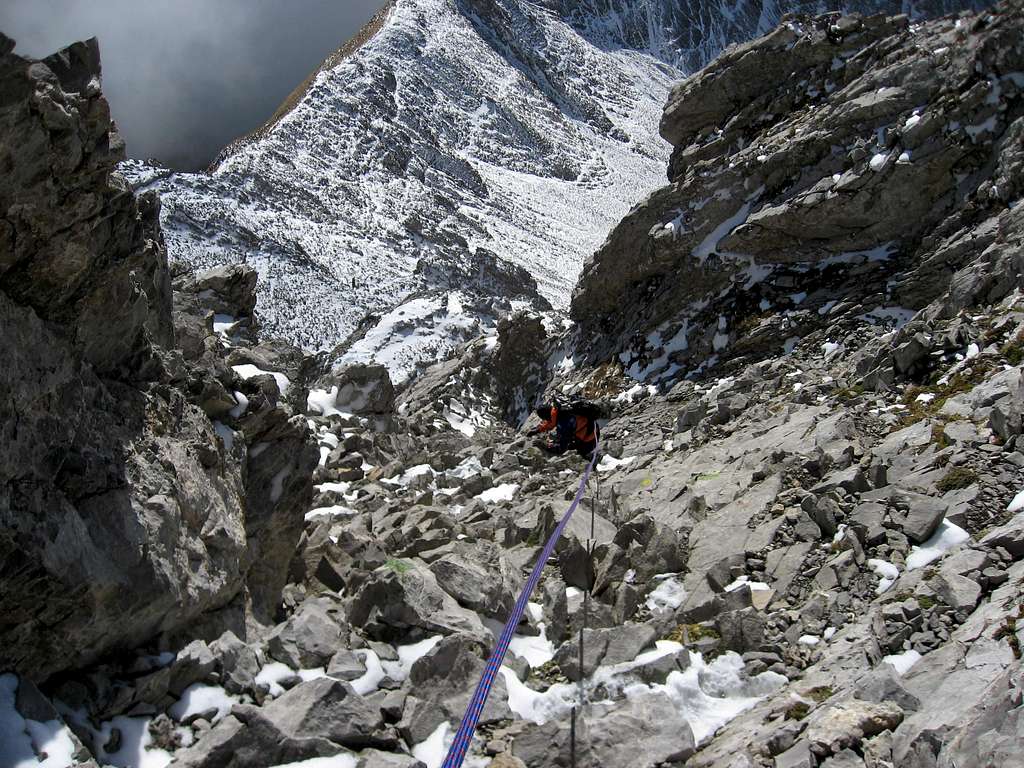 Pointe Percée climbing down